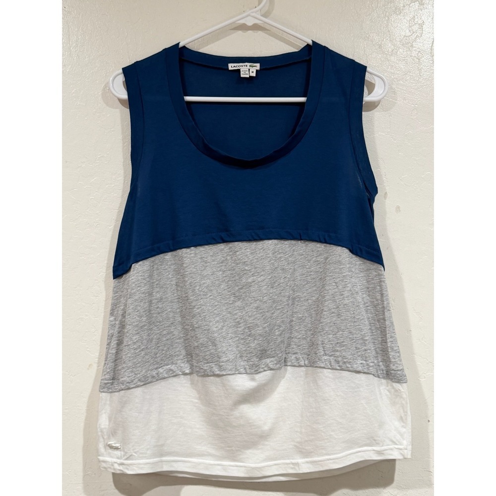 Lacoste Womens Colorblock Tank Top Navy Grey White Cotton Scoop Neck Size M